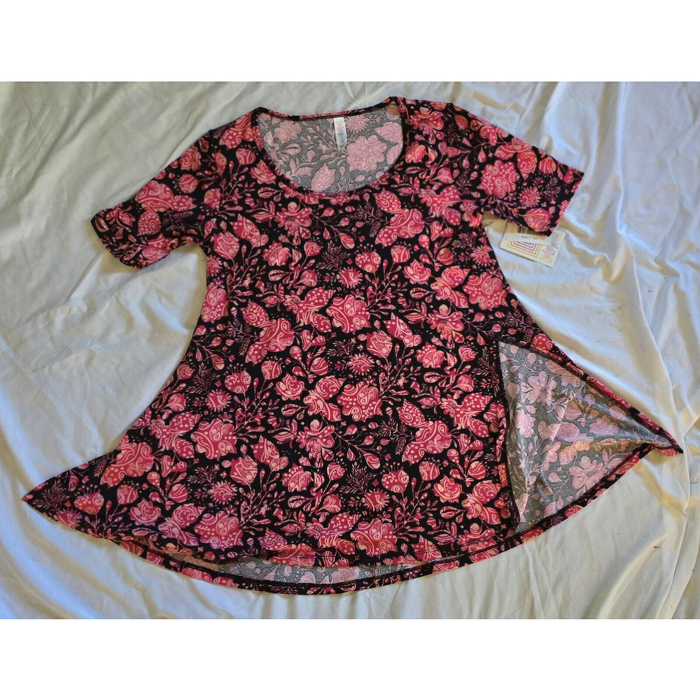 LuLaRoe NWT Perfect T Swing Top XXS Pink Black Floral 0-6